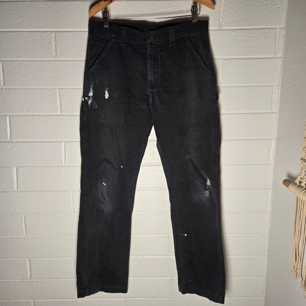 Trashed Carhartt B324 Carpenter Pants Mens 34x31 Relaxed Fit Black Workwear